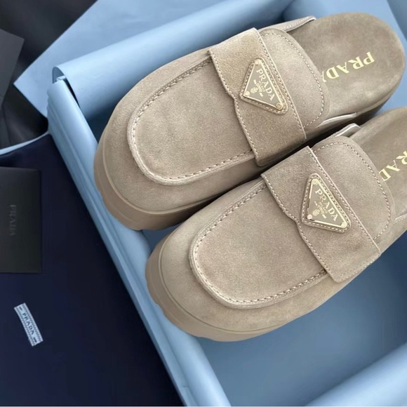 Prada Beige Suede Platform Mules - Picture 7 of 8